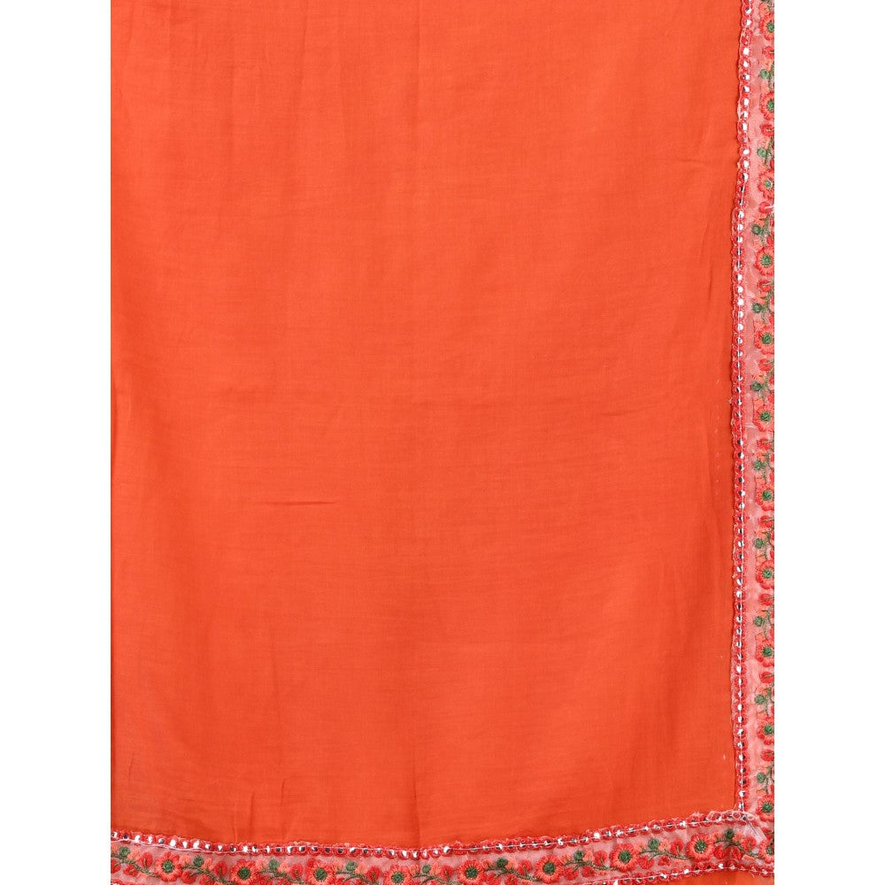 CHARUKRITI Orange Mul Cotton Embroidered Border Saree Without Blouse