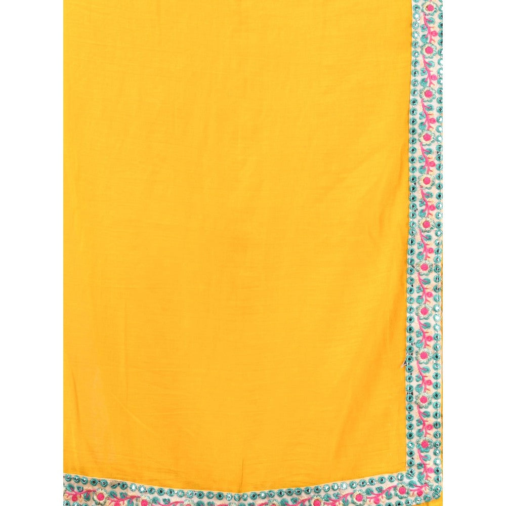 CHARUKRITI Mustard Mul Cotton Embroidered Border Saree Without Blouse