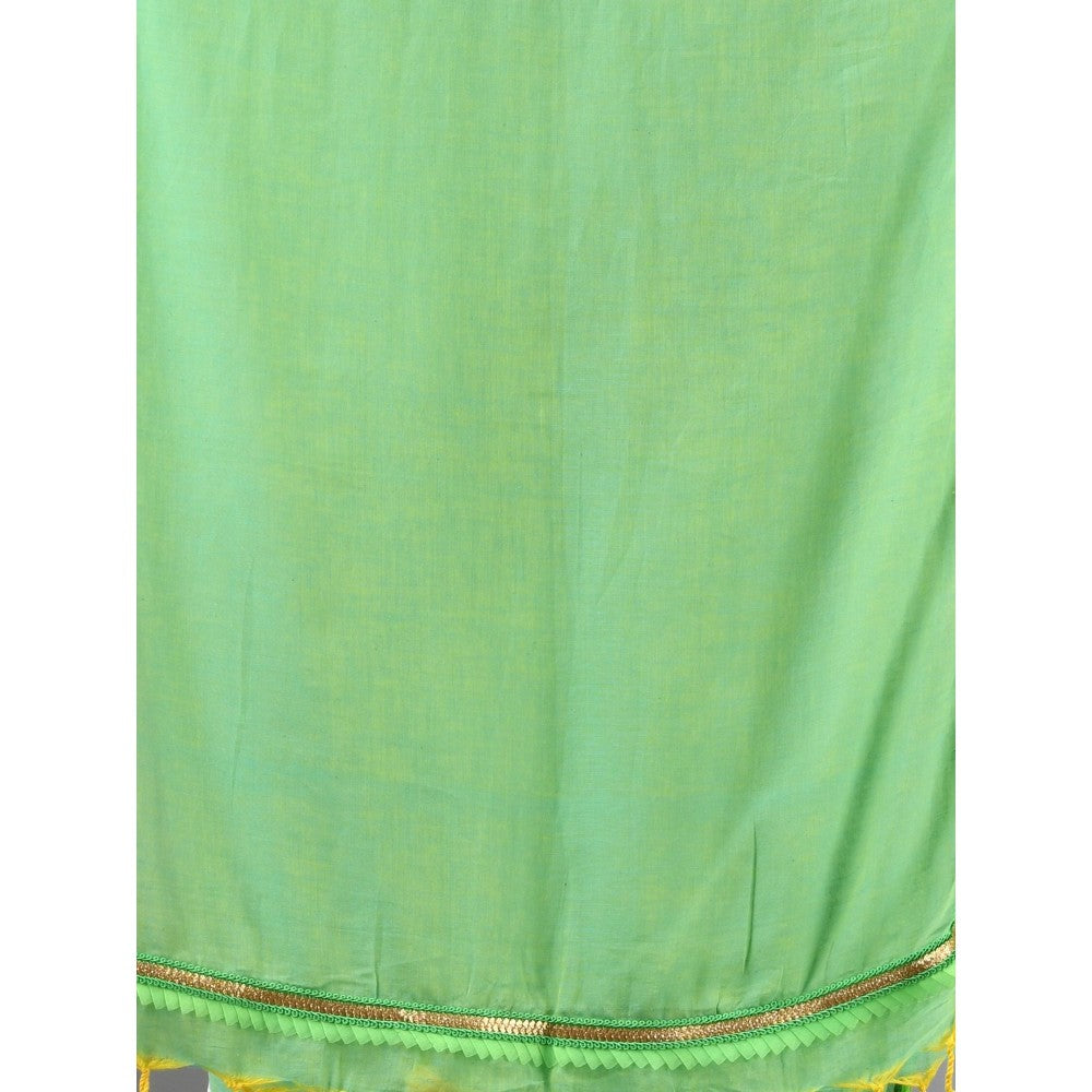 CHARUKRITI Light Green Mul Cotton Gota Patti Border Saree Without Blouse