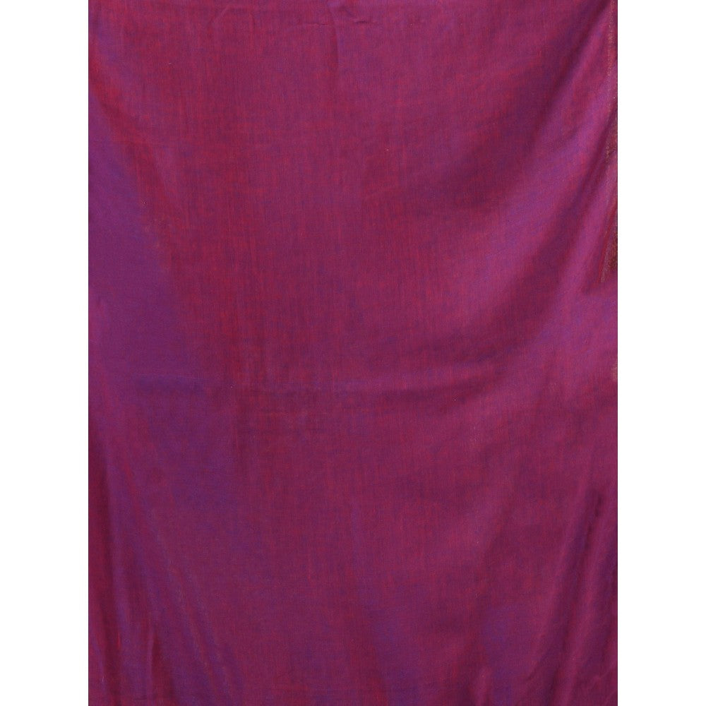 CHARUKRITI Wine Mul Cotton Gota Patti Border Saree Without Blouse