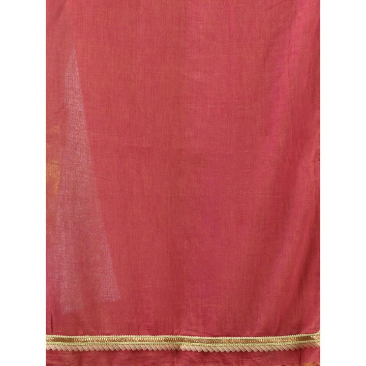 CHARUKRITI Salmon Rust Mul Cotton Gota Patti Border Saree Without Blouse