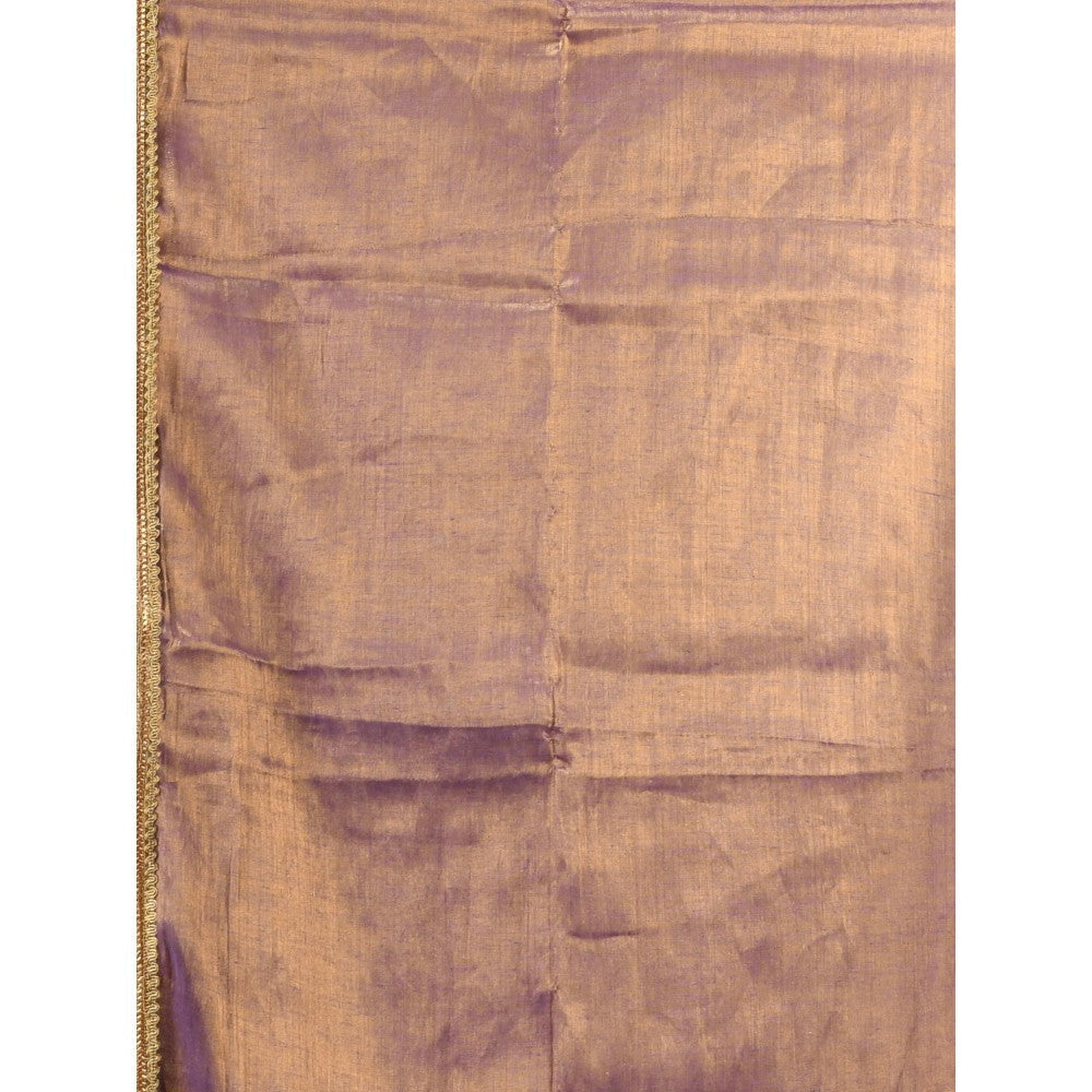 CHARUKRITI Copper Purple Shimmer Tissue Gota Patti Border Saree with Unstitched Blouse