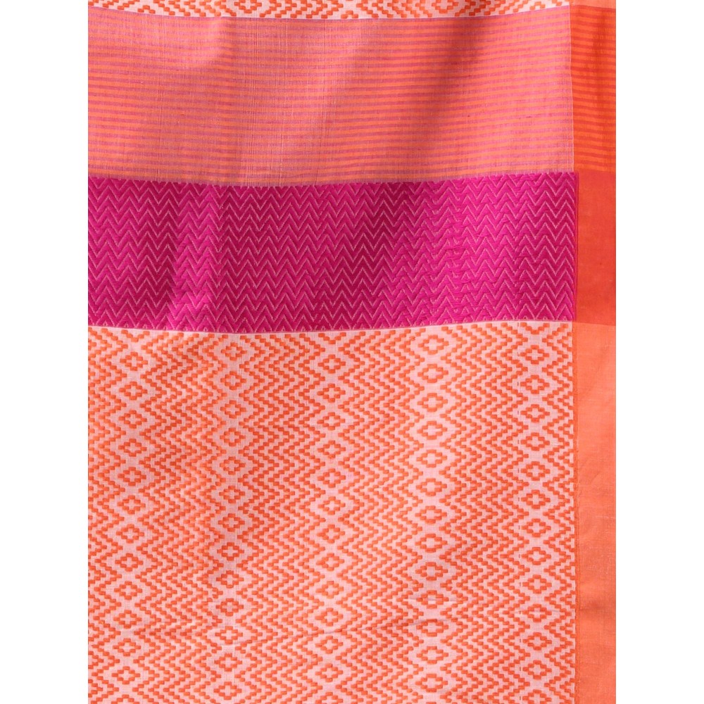 CHARUKRITI White Cotton Handwoven Texture Design Saree with Unstitched Blouse