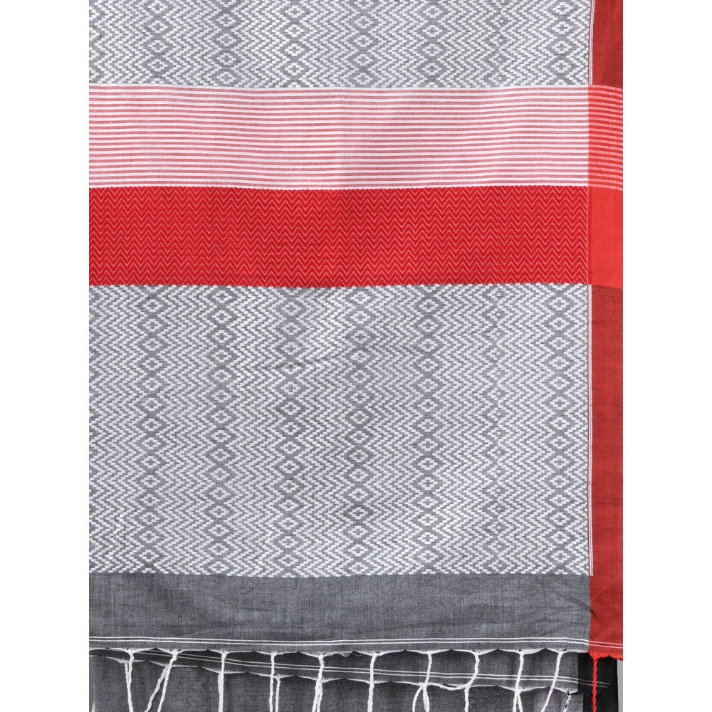 CHARUKRITI Grey Cotton Handwoven Texture Design Saree with Unstitched Blouse