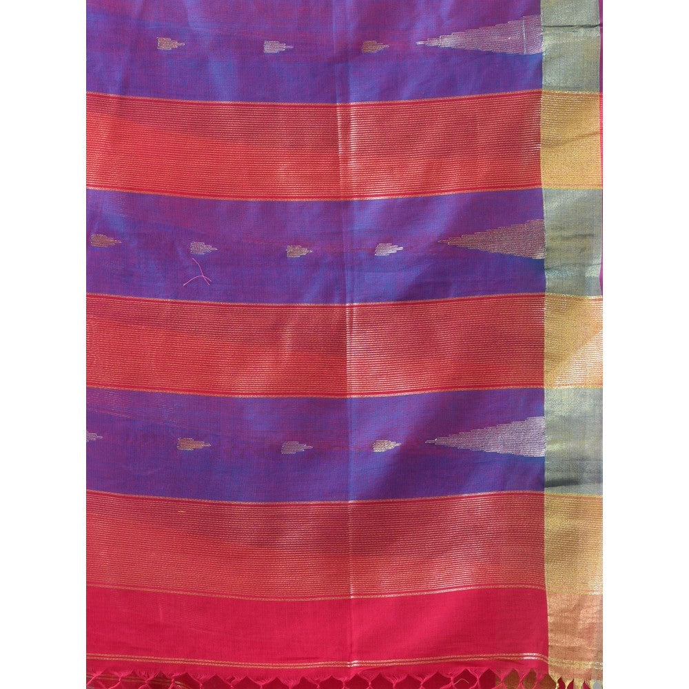 CHARUKRITI Pink Texture Motifs Cotton Zari Border Saree with Unstitched Blouse