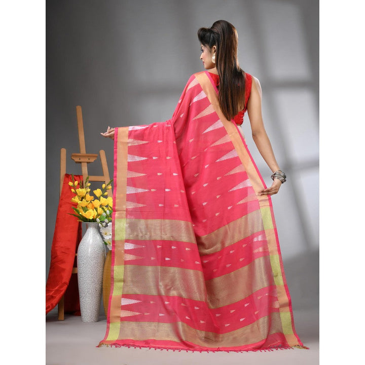 CHARUKRITI Coral Texture Motifs Cotton Zari Border Saree with Unstitched Blouse