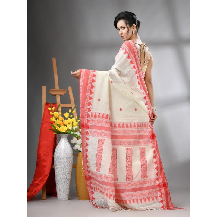 CHARUKRITI Off White Cotton Handwoven Texture Design Saree with Unstitched Blouse