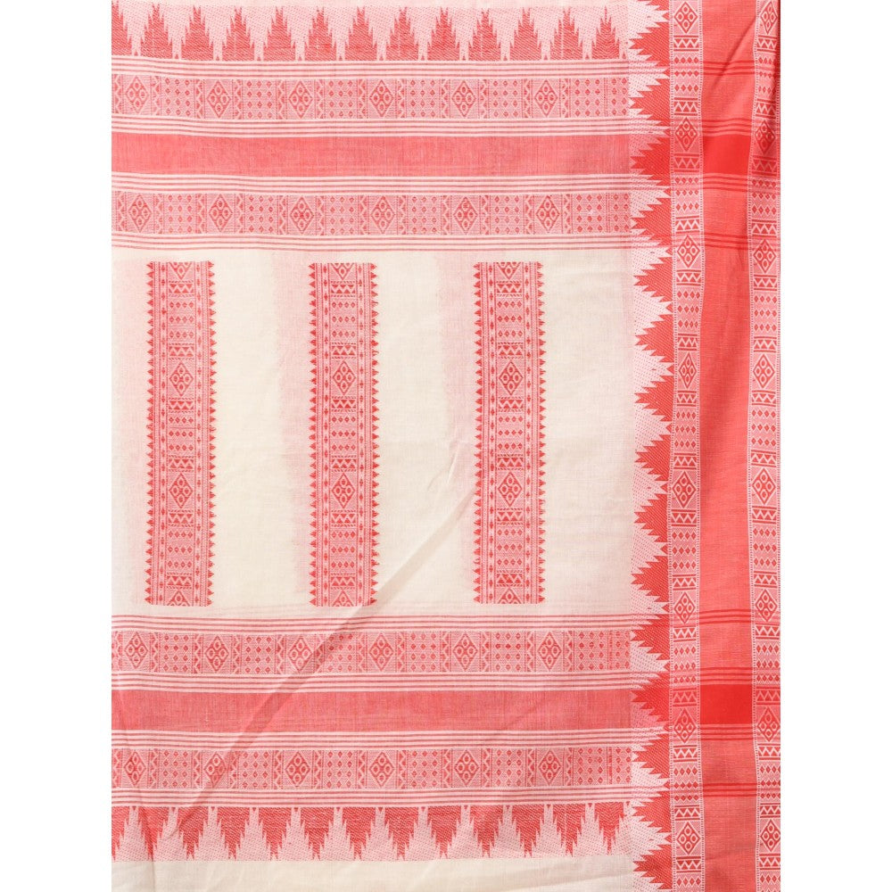 CHARUKRITI Off White Cotton Handwoven Texture Design Saree with Unstitched Blouse