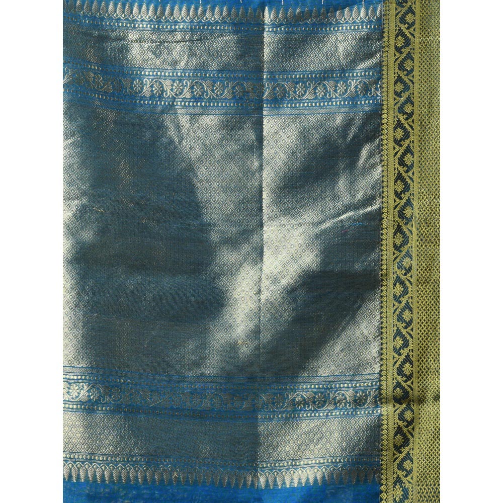 CHARUKRITI Sky Blue Cotton Blend Texture Design Saree with Unstitched Blouse