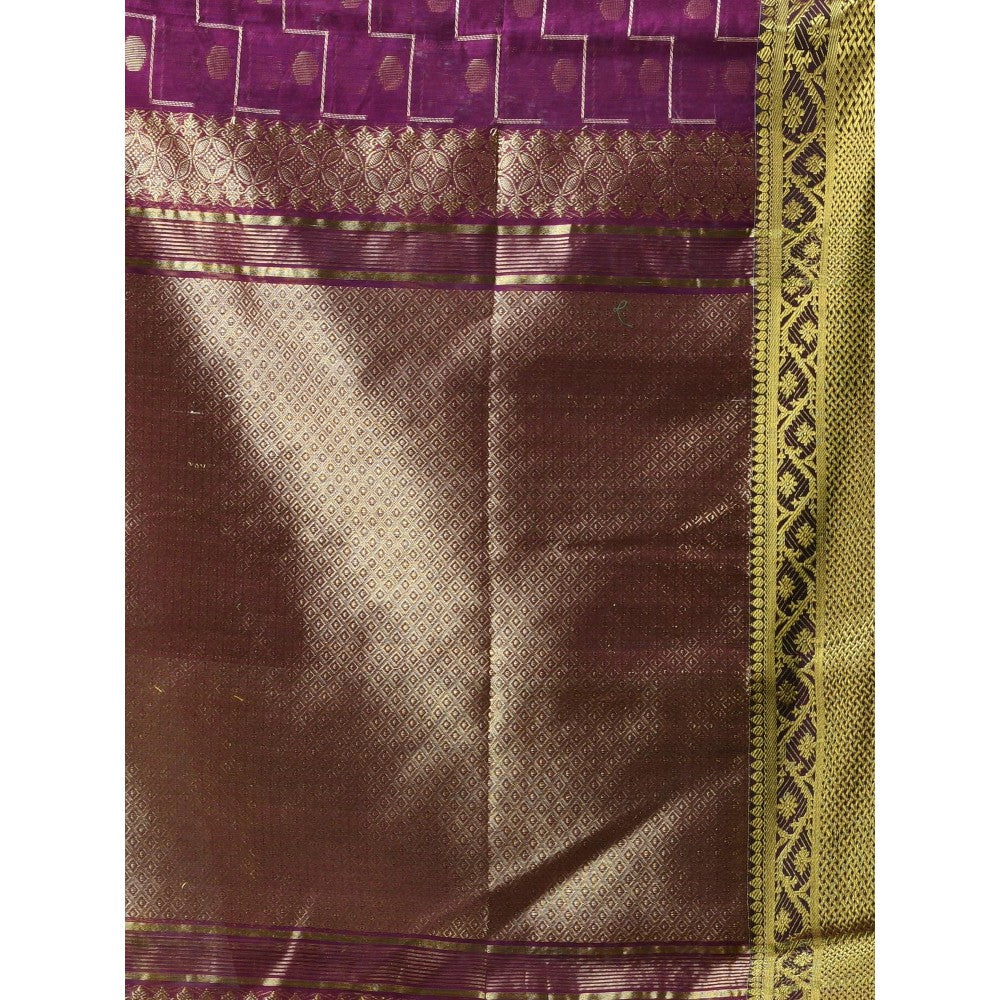 CHARUKRITI Purple Cotton Blend Texture Design Saree with Unstitched Blouse