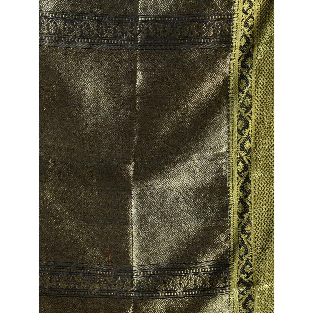 CHARUKRITI Navy Blue Cotton Blend Texture Design Saree with Unstitched Blouse