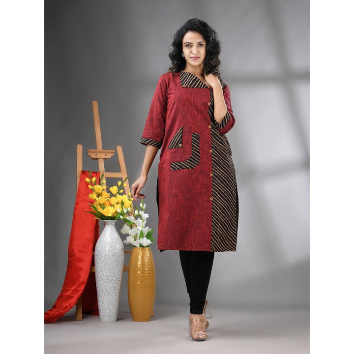 CHARUKRITI Maroon Cotton Printed Straight Kurta