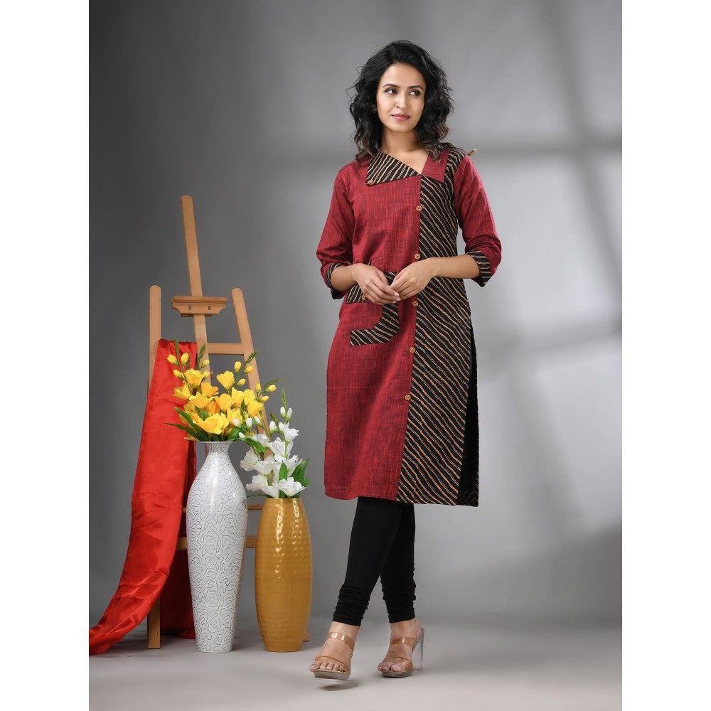 CHARUKRITI Maroon Cotton Printed Straight Kurta