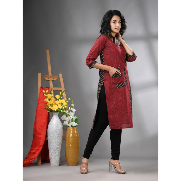 CHARUKRITI Maroon Cotton Printed Straight Kurta