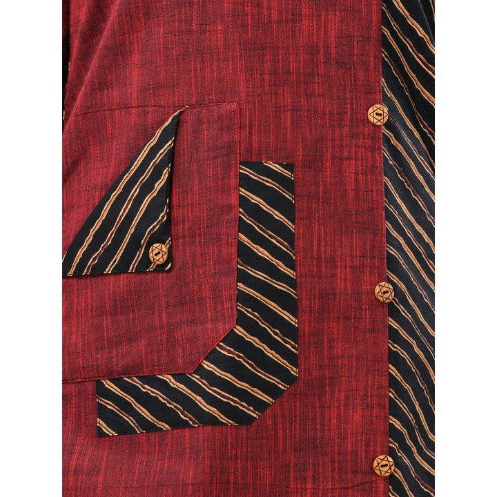 CHARUKRITI Maroon Cotton Printed Straight Kurta