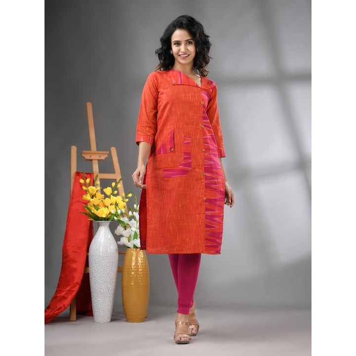 CHARUKRITI Orange Cotton Printed Straight Kurta