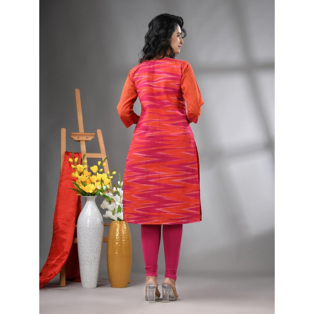 CHARUKRITI Orange Cotton Printed Straight Kurta