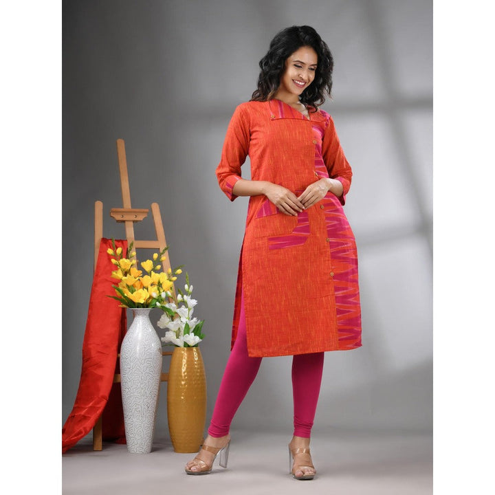 CHARUKRITI Orange Cotton Printed Straight Kurta