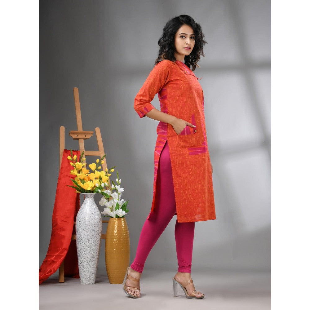 CHARUKRITI Orange Cotton Printed Straight Kurta