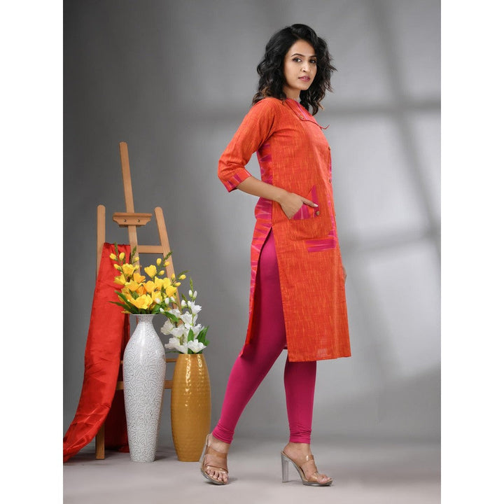 CHARUKRITI Orange Cotton Printed Straight Kurta