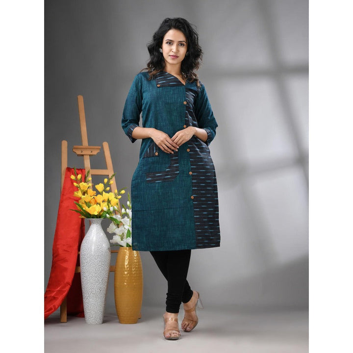 CHARUKRITI Green Cotton Printed Straight Kurta