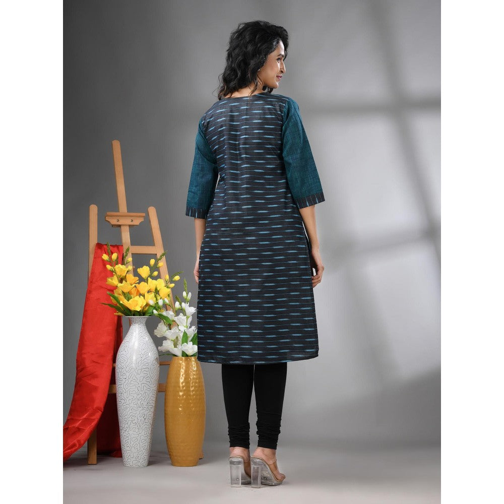 CHARUKRITI Green Cotton Printed Straight Kurta