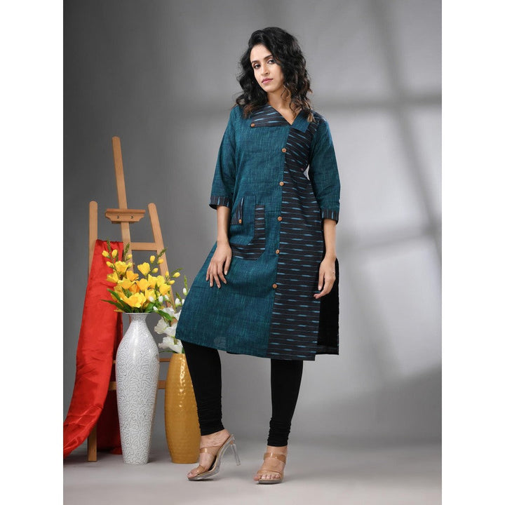 CHARUKRITI Green Cotton Printed Straight Kurta