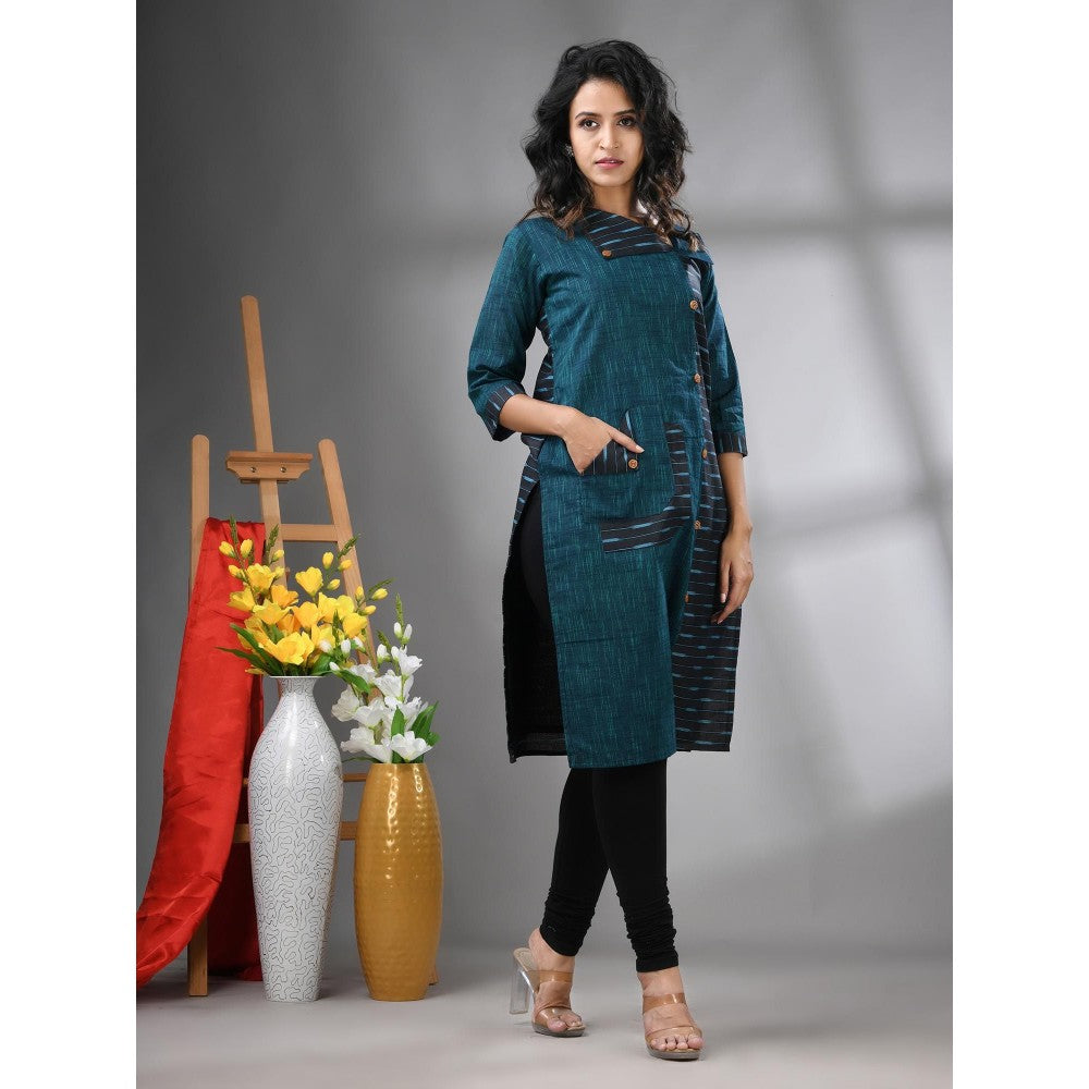 CHARUKRITI Green Cotton Printed Straight Kurta