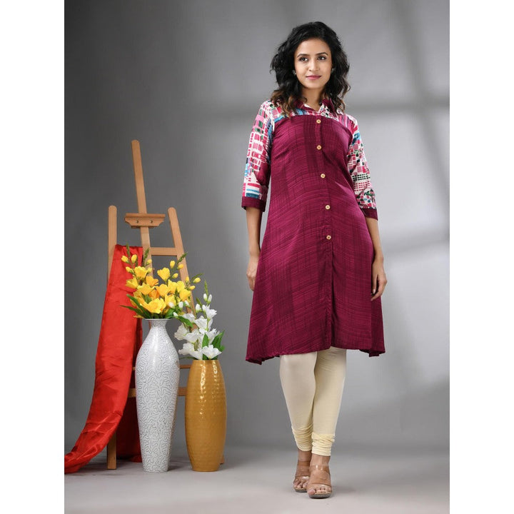 CHARUKRITI Purple Rayon Printed A-Line Kurta