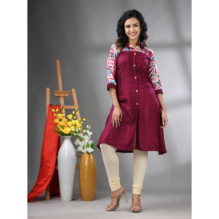 CHARUKRITI Purple Rayon Printed A-Line Kurta