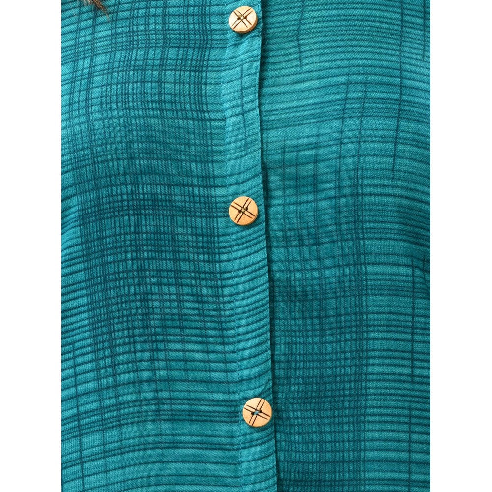 CHARUKRITI Turquoise Rayon Printed A-Line Kurta