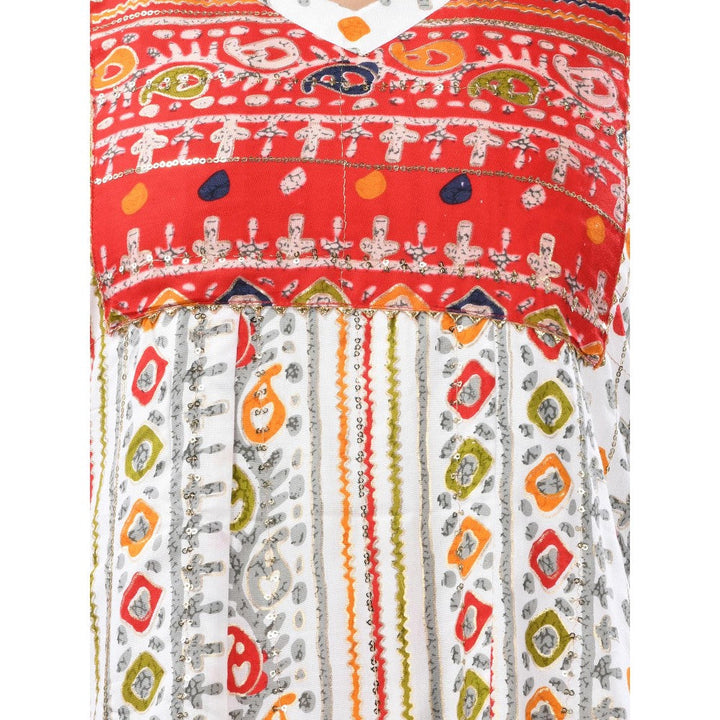 CHARUKRITI White Cotton Printed A-Line Kurta with Sequence Work