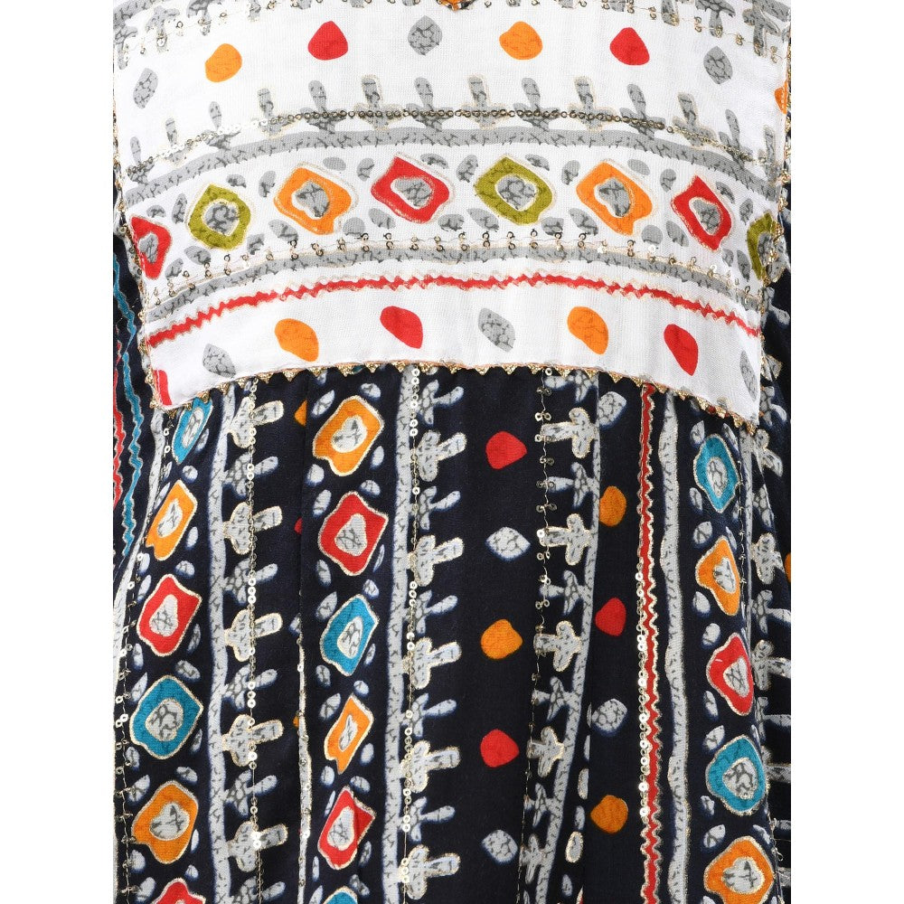 CHARUKRITI Black Cotton Printed A-Line Kurta with Sequence Work