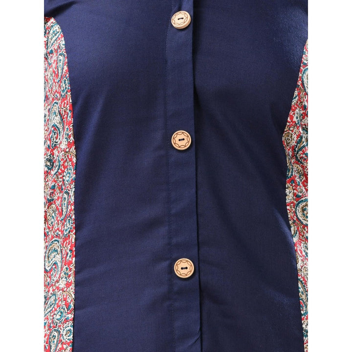 CHARUKRITI Navy Blue Cotton Paisley Printed A-Line Kurta