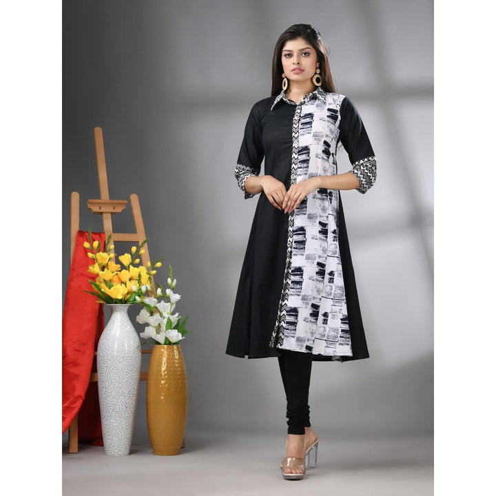 CHARUKRITI Black Printed Cotton A-Line Kurta