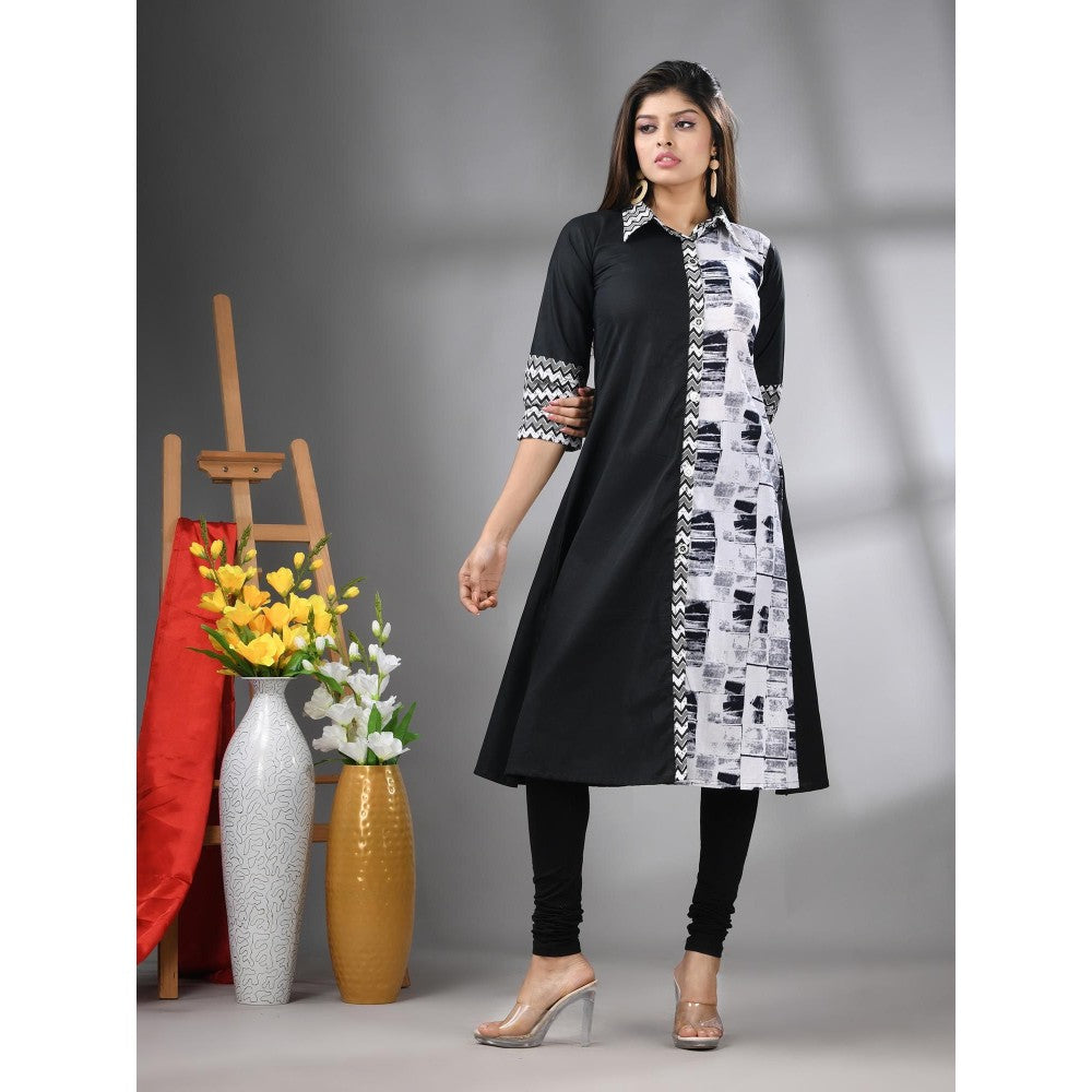 CHARUKRITI Black Printed Cotton A-Line Kurta