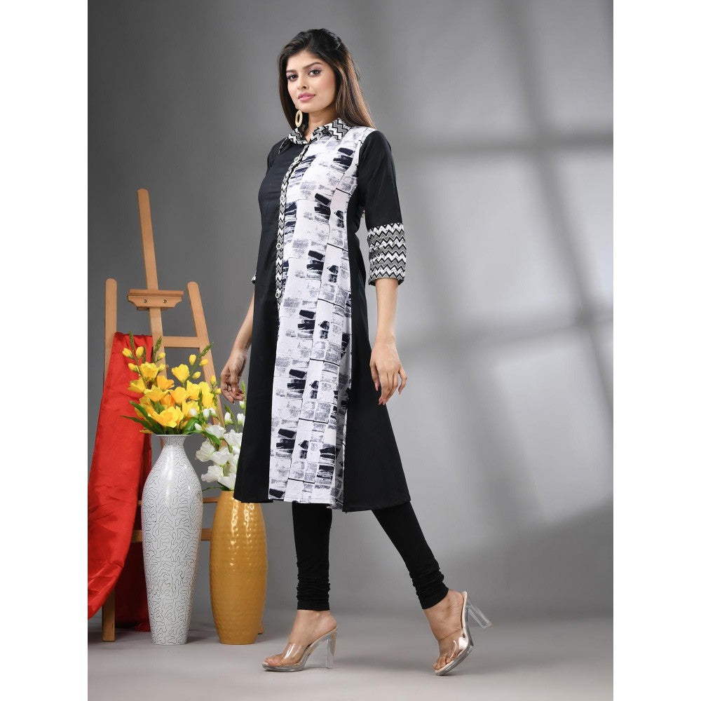 CHARUKRITI Black Printed Cotton A-Line Kurta