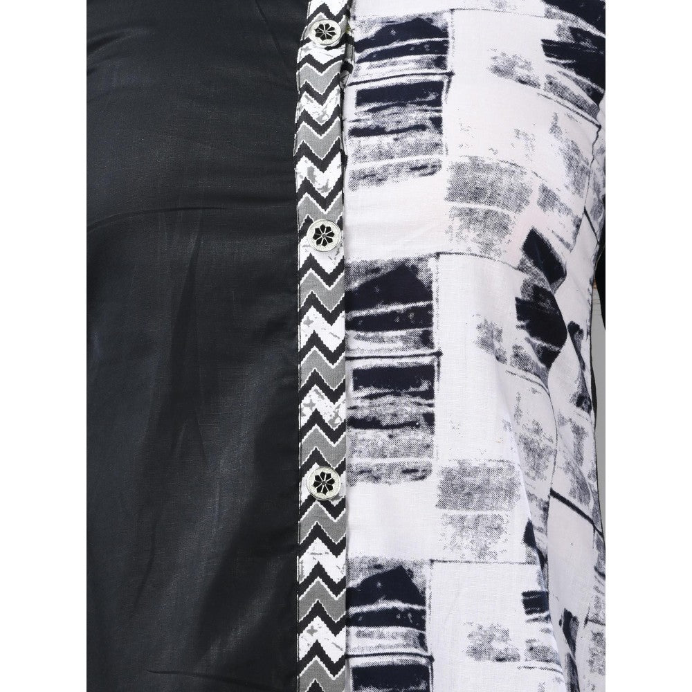 CHARUKRITI Black Printed Cotton A-Line Kurta