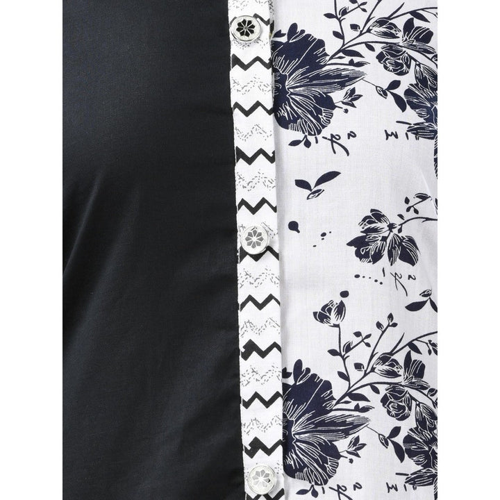 CHARUKRITI Black Floral Printed Cotton A-Line Kurta