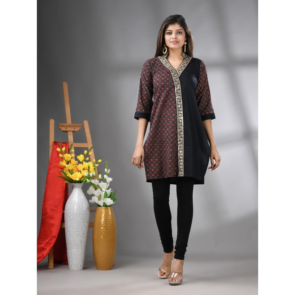 CHARUKRITI Black Ajrakh Printed Cotton Straight Kurta