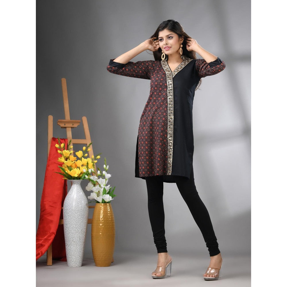 CHARUKRITI Black Ajrakh Printed Cotton Straight Kurta