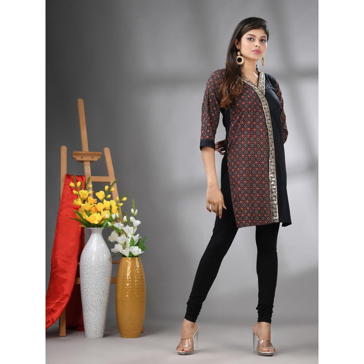 CHARUKRITI Black Ajrakh Printed Cotton Straight Kurta