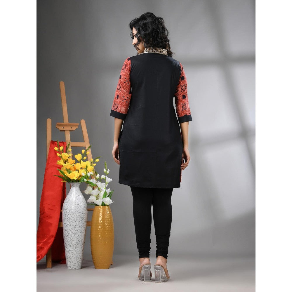 CHARUKRITI Black Ajrakh Printed Cotton Straight Kurta