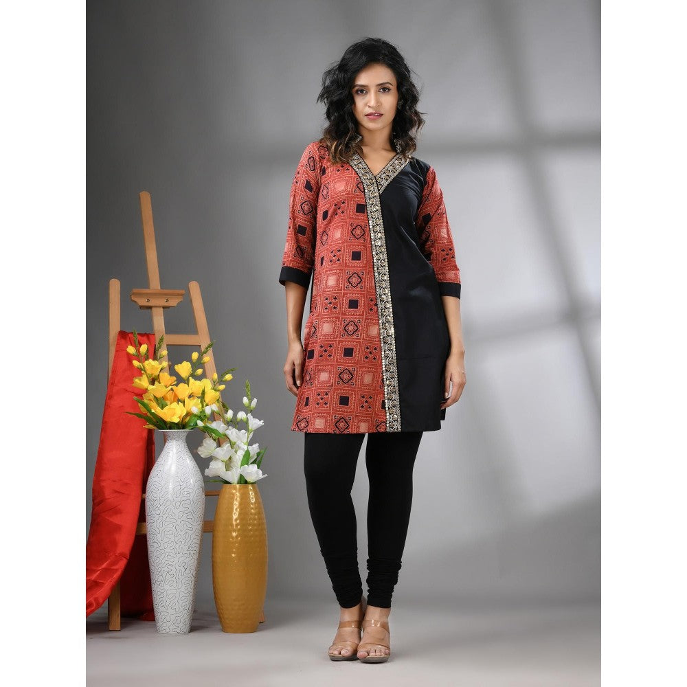 CHARUKRITI Black Ajrakh Printed Cotton Straight Kurta