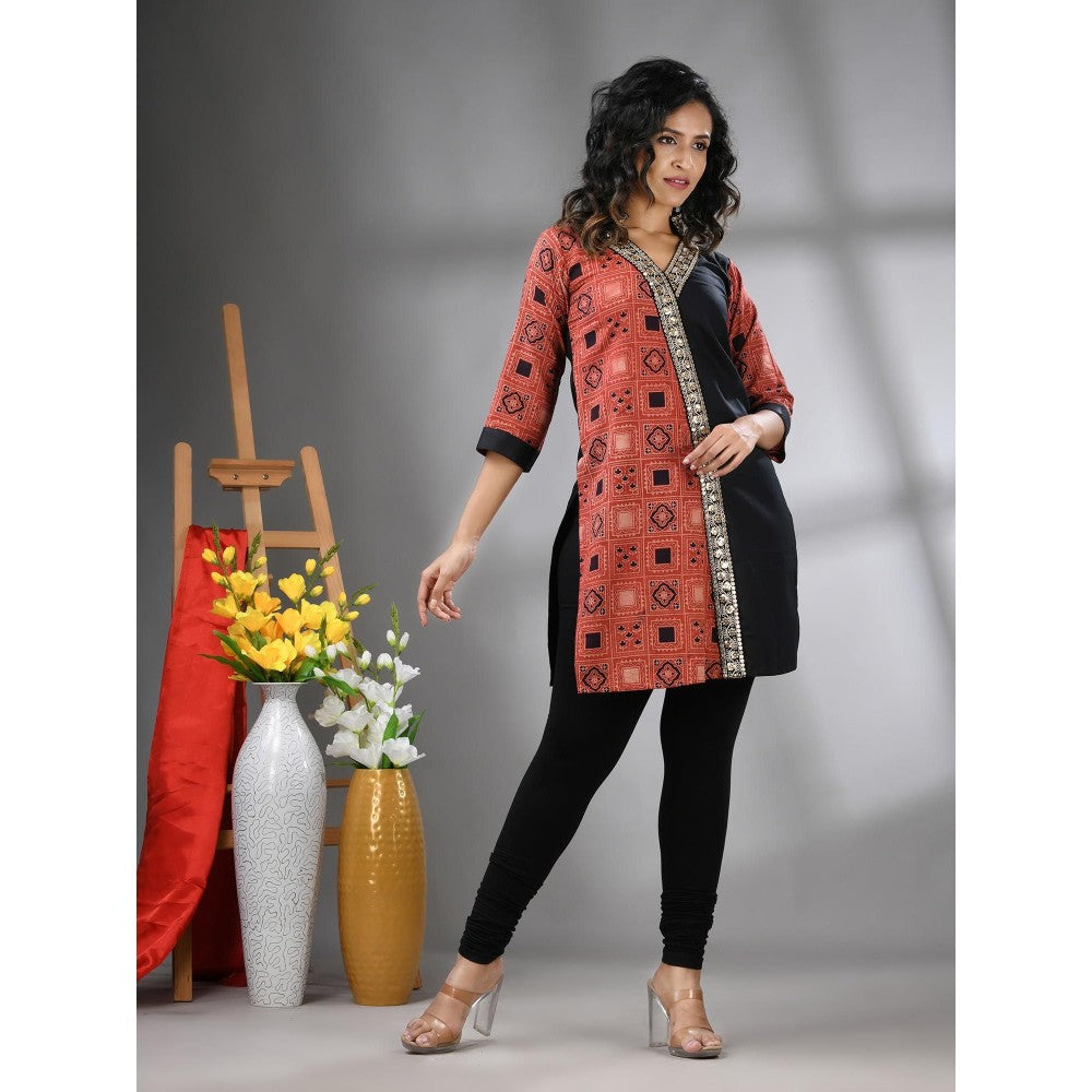 CHARUKRITI Black Ajrakh Printed Cotton Straight Kurta