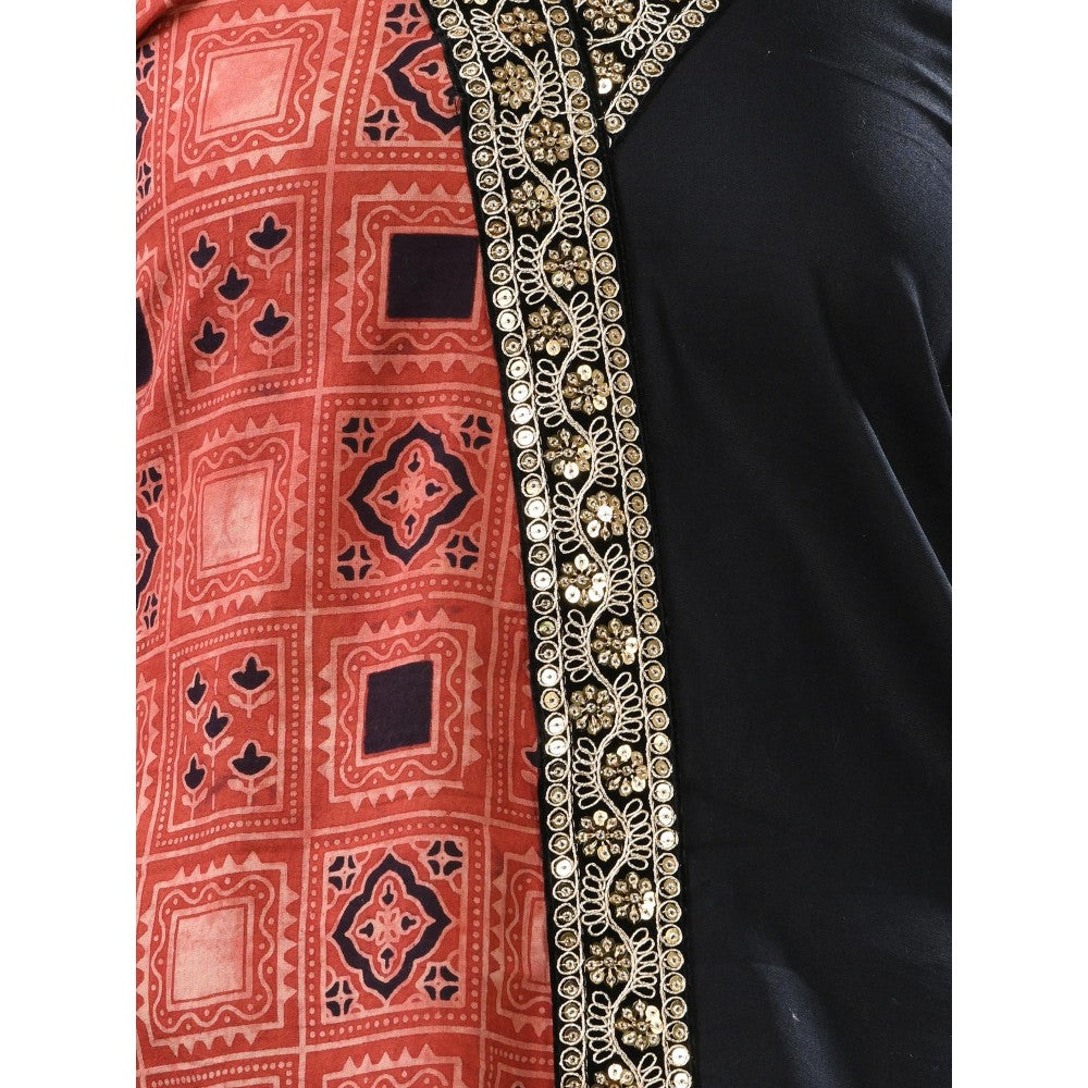 CHARUKRITI Black Ajrakh Printed Cotton Straight Kurta