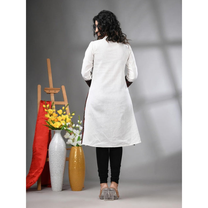 CHARUKRITI White Ajrakh Floral Printed Cotton A-Line Kurta