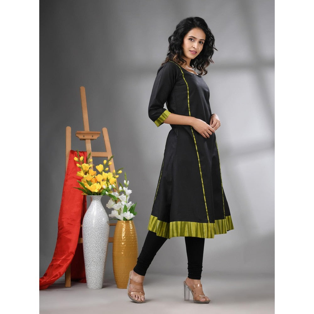 CHARUKRITI Green Solid Cotton A-Line Kurta