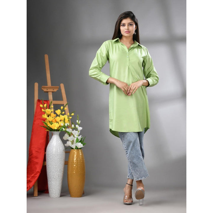 CHARUKRITI Light Green Solid Rayon Pathani Kurta