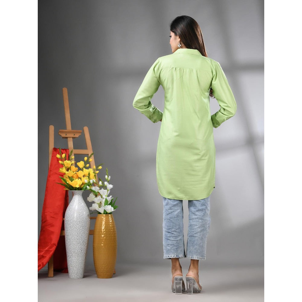 CHARUKRITI Light Green Solid Rayon Pathani Kurta